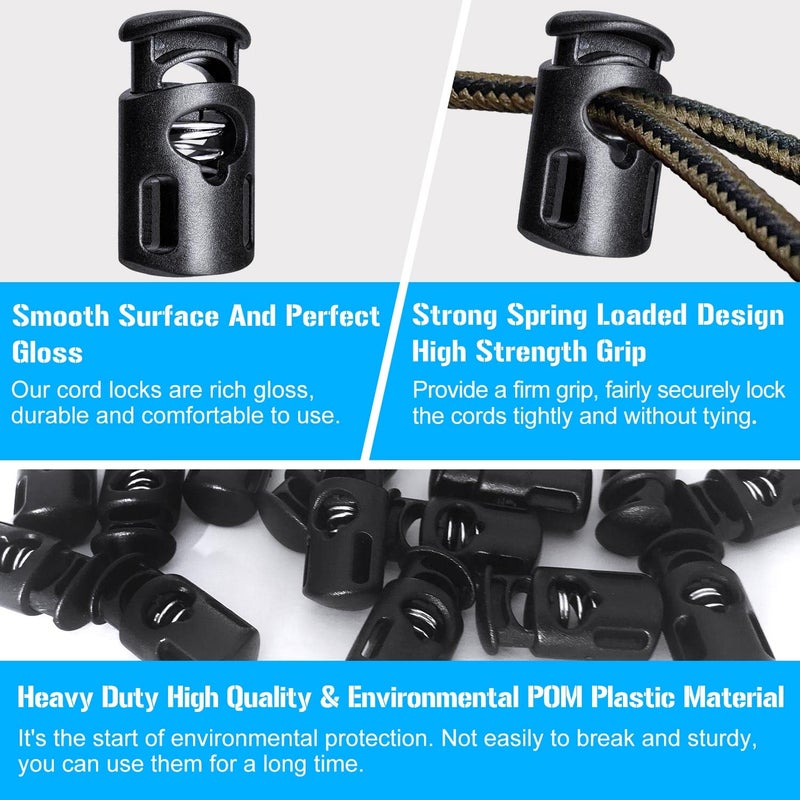 AQRINGO 35 Pcs Plastic Cord Locks Single Hole Spring Toggle Stopper Cord Stops Fastener Toggles for Drawstrings  Paracord  Shoelaces  Bags  Clothing  and More  Black - Image 4